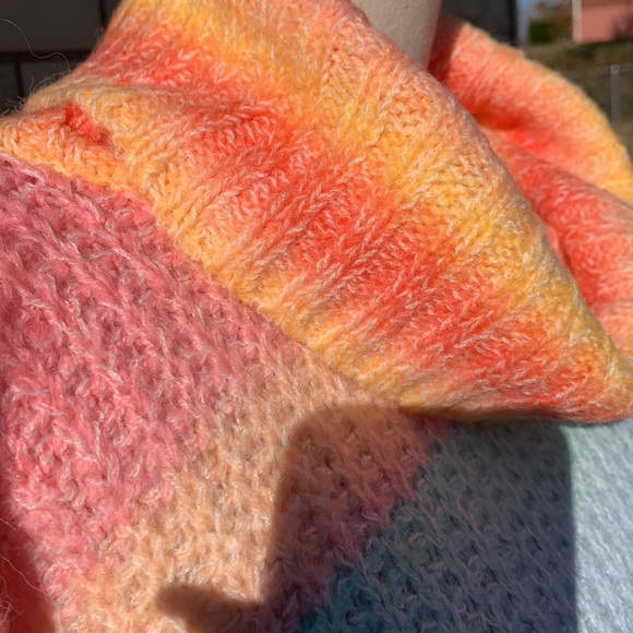 Love Riche Coral Pink Blue Rainbow Stripe Cow Neck Oversized Sweater NWT - Picture 8 of 11